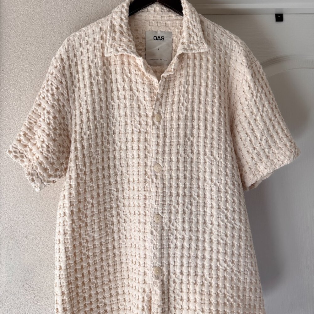 OAS Waffle Shirt Textured Camp Collar Button Up